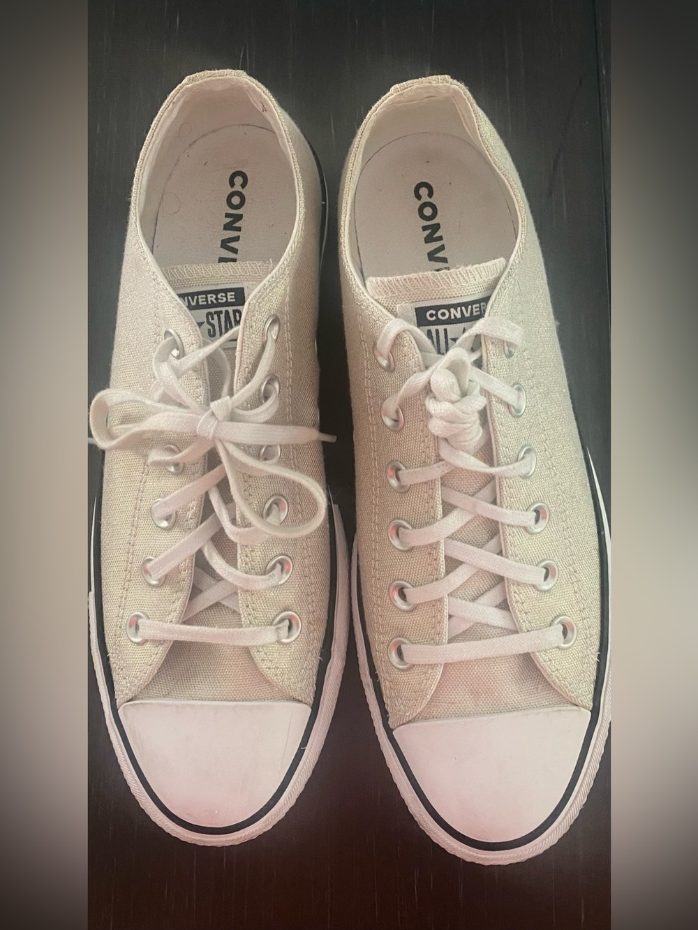 Converse Low Top Sneakers in Cream Canvas with Black Trim